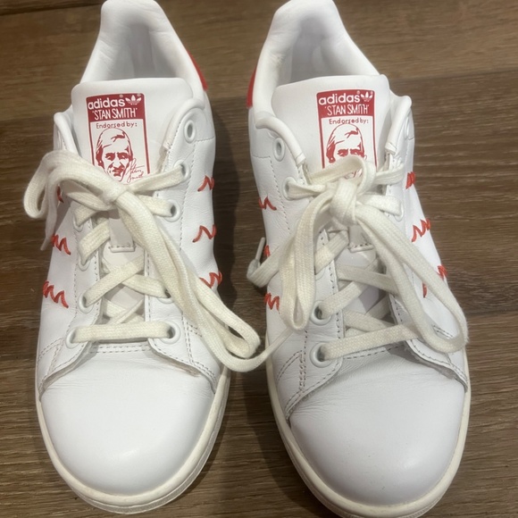 Adidas x Stan Smith Women's Leather Red White Zig Zag Casual Sneaker, Sz 6 RARE - Picture 4 of 10